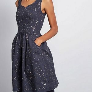 Modcloth Hearts and Solar Dress - Navy and Gold Star Constellation Dress